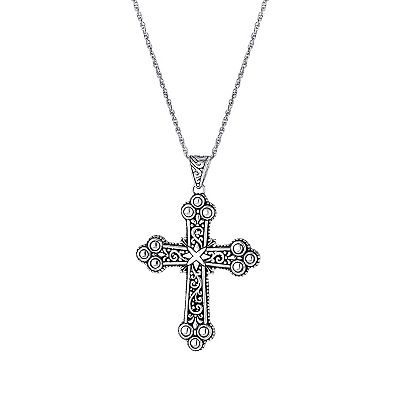 Cross Pendant Sterling Silver Filigree Diamond Design Antique Finish Cross Pendant Sterling Silver Filigree Diamond Design Antique Finish