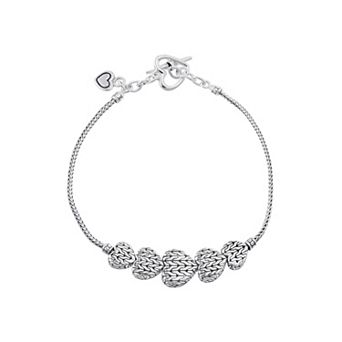 Athra NJ Inc Sterling Silver Oxidized Textured Heart Toggle Bracelet