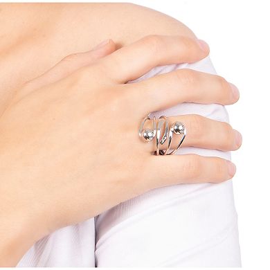 Athra NJ Inc Sterling Silver Double Ball Bypass Ring