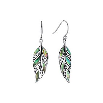 Athra NJ Inc Sterling Silver Abalone Dotted Feather Drop Earrings