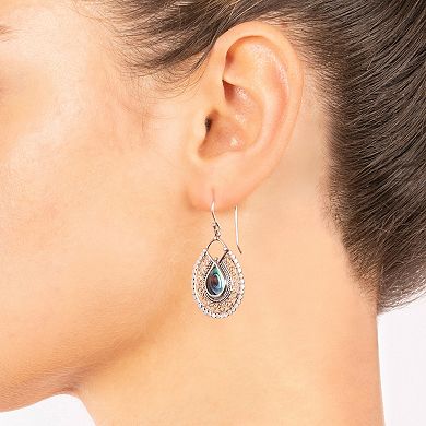 Athra NJ Inc Sterling Silver Abalone Filigree Teardrop Earrings