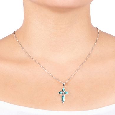 Athra NJ Inc Sterling Silver Turquoise Cross Pendant Necklace