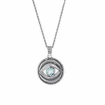 Athra NJ Inc Sterling Silver Blue Topaz Guardian Eye Pendant Necklace