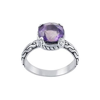 Athra NJ Inc Sterling Silver Amethyst Oxidized Textured Ring