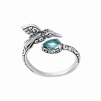 Athra NJ Inc Sterling Silver Blue Topaz Hummingbird Bypass Ring