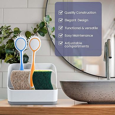 Cheer Collection Kitchen Sink Organizer Sponge Holder with Drain Tray & Adjustable Compartments