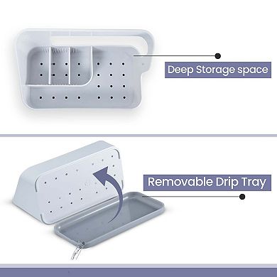 Cheer Collection Kitchen Sink Organizer Sponge Holder with Drain Tray & Adjustable Compartments