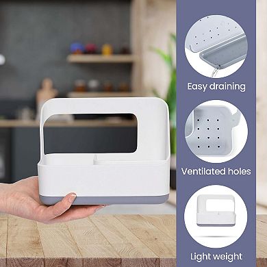 Cheer Collection Kitchen Sink Organizer Sponge Holder with Drain Tray & Adjustable Compartments