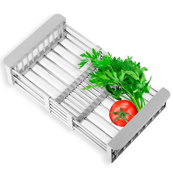 Kitchen Sink Storage Rack Stainless Steel Telescopic Plastic