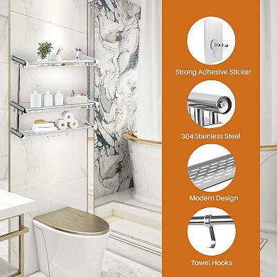 Cheer Collection Wall Mounted Shower Caddy & Towel Hooks - No Drilling Necessary