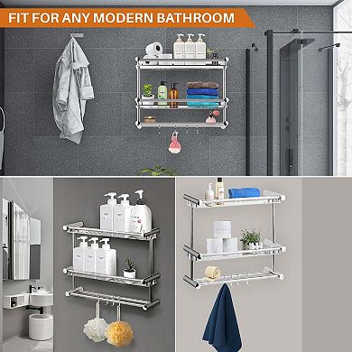 Cheer Collection Wall Mounted Shower Caddy & Towel Hooks - No Drilling Necessary