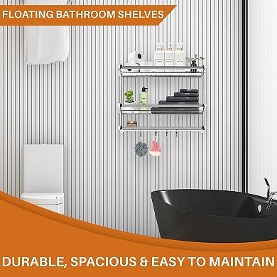 Cheer Collection Wall Mounted Shower Caddy & Towel Hooks - No Drilling Necessary