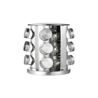Cheer Collection Rotating Spice Rack for Countertop with 12 Jars, Stainless Steel Revolving Storage Organizer for Spices and Seasonings, plus Dry Erase Marker and 48 Reusable Labels