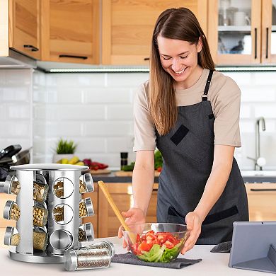 Cheer Collection Rotating Spice Rack for Countertop with 12 Jars, Stainless Steel Revolving Storage Organizer for Spices and Seasonings, plus Dry Erase Marker and 48 Reusable Labels
