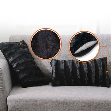 Cheer Collection Set Of 2 Decorative Throw Pillows - Reversible Faux Fur To Microplush 12"x 20"