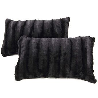 Cheer Collection Set Of 2 Decorative Throw Pillows - Reversible Faux Fur To Microplush 12"x 20"