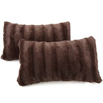 Cheer Collection Set Of 2 Decorative Throw Pillows - Reversible Faux Fur To Microplush 12"x 20"
