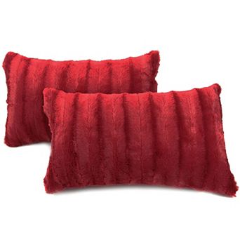 Cheer Collection Set Of 2 Decorative Throw Pillows - Reversible Faux Fur To Microplush 12"x 20"
