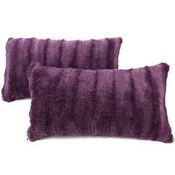 Cheer Collection Set Of 2 Decorative Throw Pillows - Reversible Faux Fur To Microplush 12"x 20"