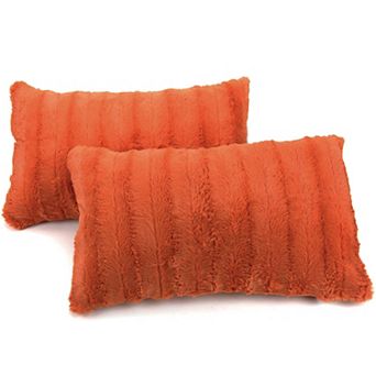 Cheer Collection Set Of 2 Decorative Throw Pillows - Reversible Faux Fur To Microplush 12"x 20"