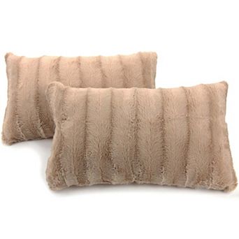 Cheer Collection Set Of 2 Decorative Throw Pillows - Reversible Faux Fur To Microplush 12"x 20"