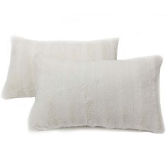 Cheer Collection Set Of 2 Decorative Throw Pillows - Reversible Faux Fur To Microplush 12"x 20"