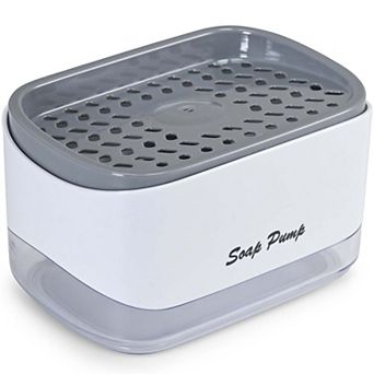 Cheer Collection 2-in-1 Soap Dispenser & Sponge Holder Compact Sink Organizer with Drain Tray