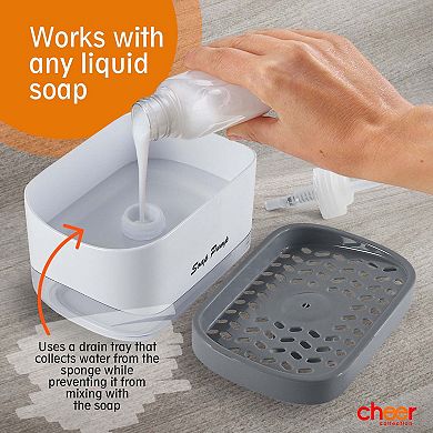 Cheer Collection 2-in-1 Soap Dispenser & Sponge Holder Compact Sink Organizer with Drain Tray