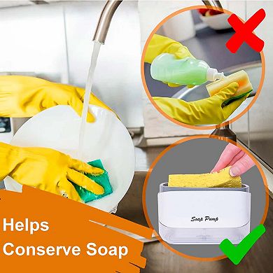 Cheer Collection 2-in-1 Soap Dispenser & Sponge Holder Compact Sink Organizer with Drain Tray
