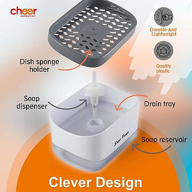 Cheer Collection 2-in-1 Soap Dispenser & Sponge Holder Compact Sink Organizer with Drain Tray