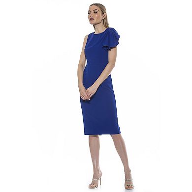 Women's ALEXIA ADMOR Crewneck Draped Midi Sheath Dress