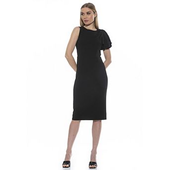 Women's ALEXIA ADMOR Crewneck Draped Midi Sheath Dress
