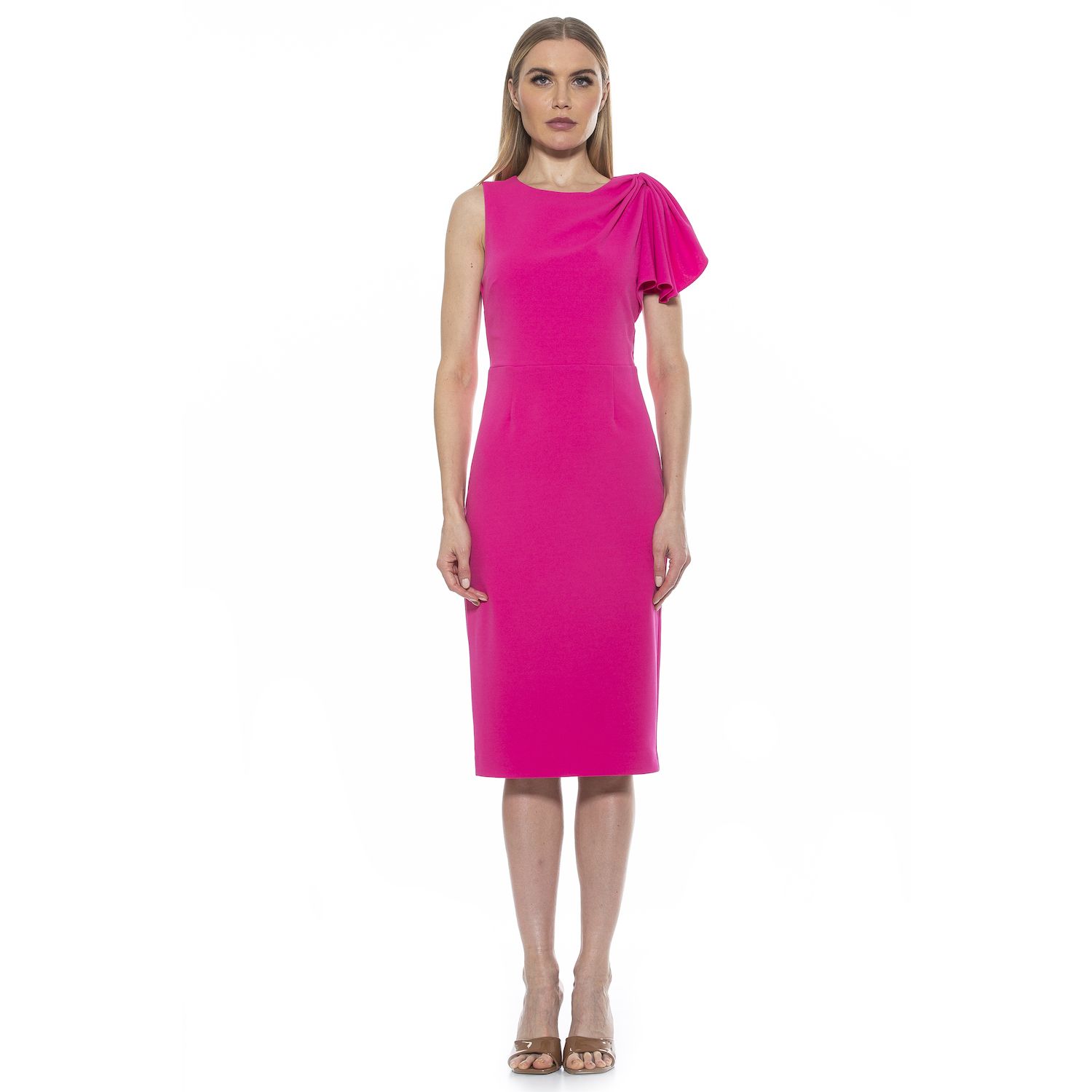 Women's ALEXIA ADMOR Crewneck Draped Midi Sheath Dress