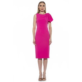 Women's ALEXIA ADMOR Crewneck Draped Midi Sheath Dress