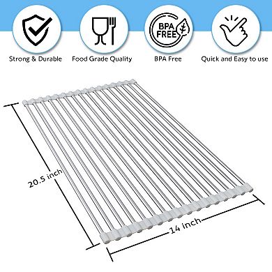 Cheer Collection Multipurpose Dish Drying Rack Non-Slip Stainless Steel, Heat Resistant and Dishwasher Safe
