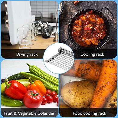 Cheer Collection Multipurpose Dish Drying Rack Non-Slip Stainless Steel, Heat Resistant and Dishwasher Safe