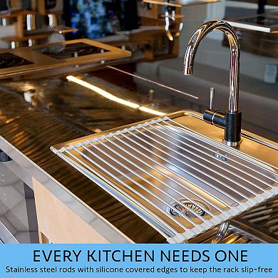 Cheer Collection Multipurpose Dish Drying Rack Non-Slip Stainless Steel, Heat Resistant and Dishwasher Safe