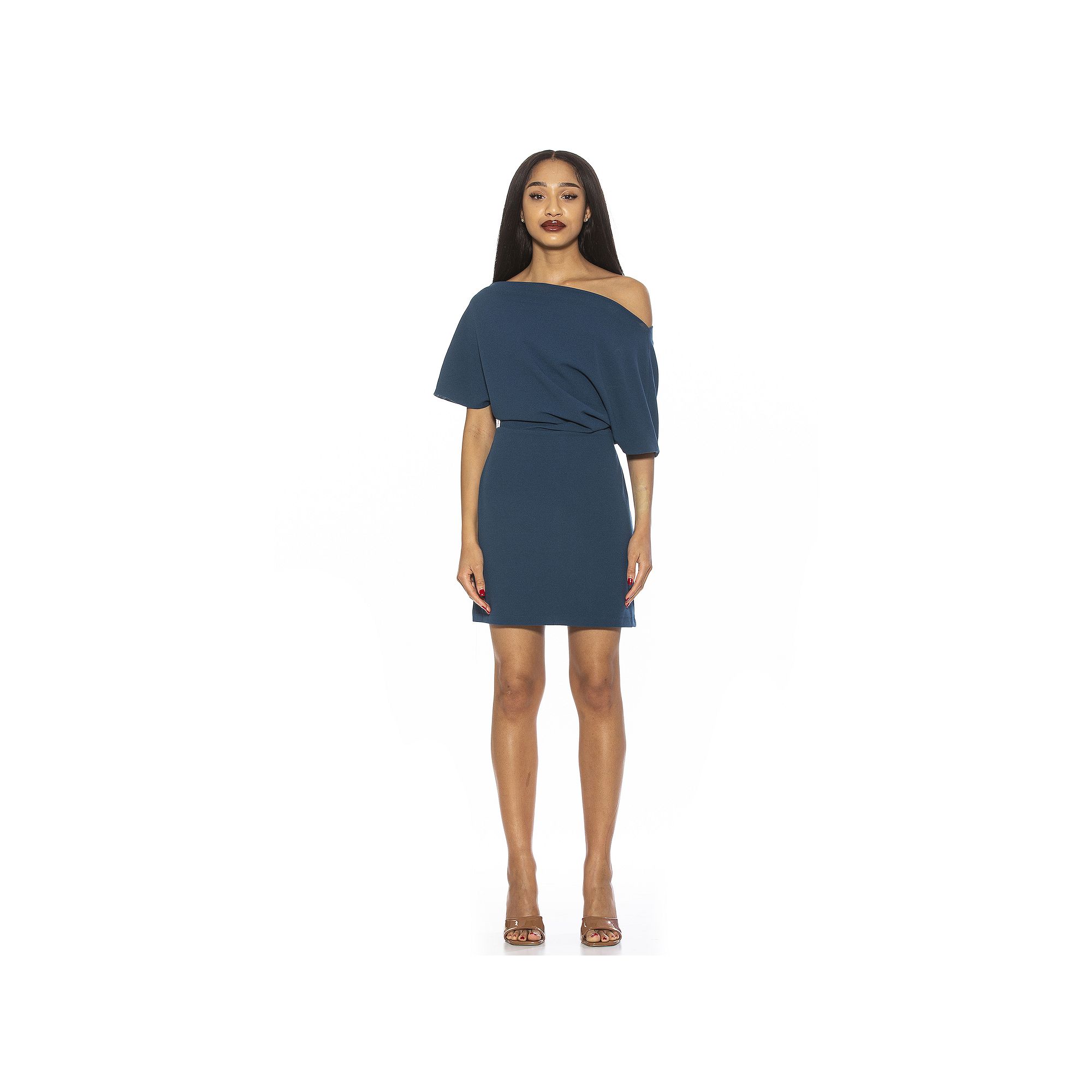 Womens ALEXIA ADMOR Draped Shoulder Mini A-Line Dress, Size: XS, Lapis