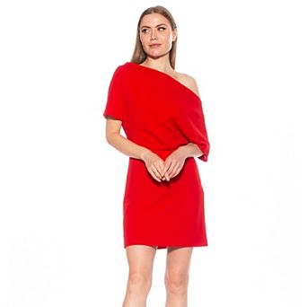 Women's ALEXIA ADMOR Draped Shoulder Mini A-Line Dress