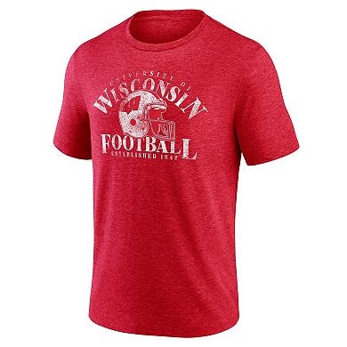 Men's Fanatics Branded Heathered Red Wisconsin Badgers Logo Hometown Tri-Blend T-Shirt