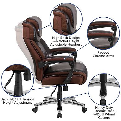 Emma and Oliver Big & Tall Brown LeatherSoft Executive Swivel Office Chair with Headrest