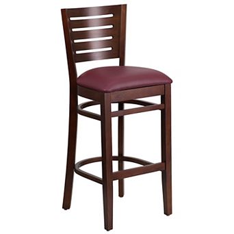 Emma and Oliver Slat Back Mahogany Wood Barstool, Black Vinyl Seat