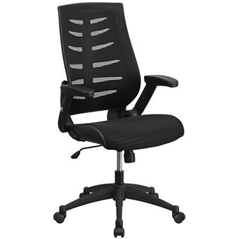 Emma and Oliver High Back Black Mesh Swivel Ergonomic Office Chair with Adjustable Flip-Up Arms