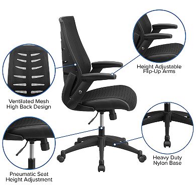 Emma and Oliver High Back Black Mesh Swivel Ergonomic Office Chair with Adjustable Flip-Up Arms