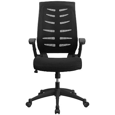 Emma and Oliver High Back Black Mesh Swivel Ergonomic Office Chair with Adjustable Flip-Up Arms