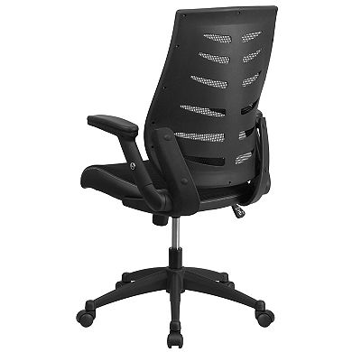 Emma and Oliver High Back Black Mesh Swivel Ergonomic Office Chair with Adjustable Flip-Up Arms