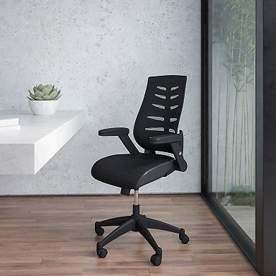 Emma and Oliver High Back Black Mesh Swivel Ergonomic Office Chair with Adjustable Flip-Up Arms