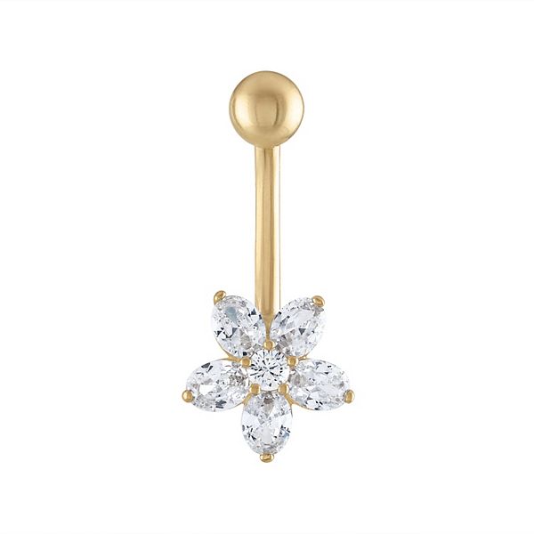 Amella Jewels 10k Gold Cubic Zirconia Flower Shaped Belly Button Ring