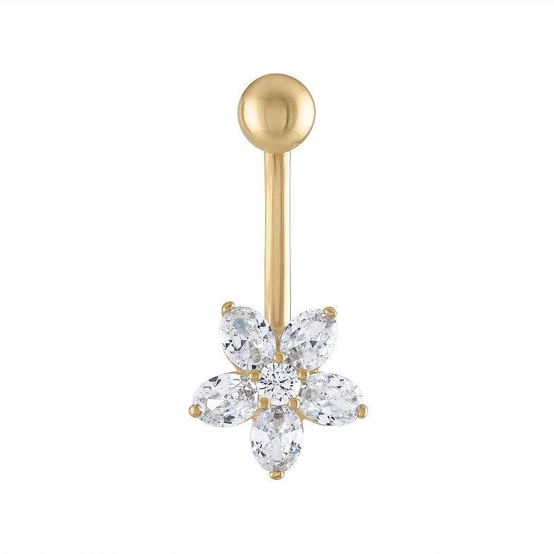Amella Jewels 10k Gold Cubic Zirconia Flower Shaped Belly Button Ring, Wome
