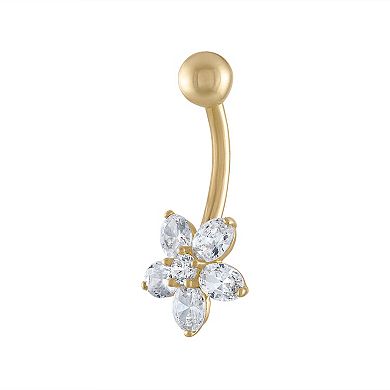Amella Jewels 10k Gold Cubic Zirconia Flower Shaped Belly Button Ring